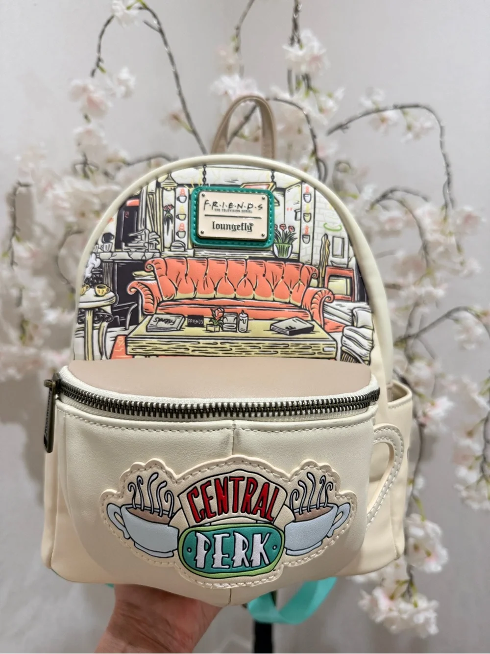 Loungefly Cream Central Perk Mini Backpack with Orange Couch Artwork